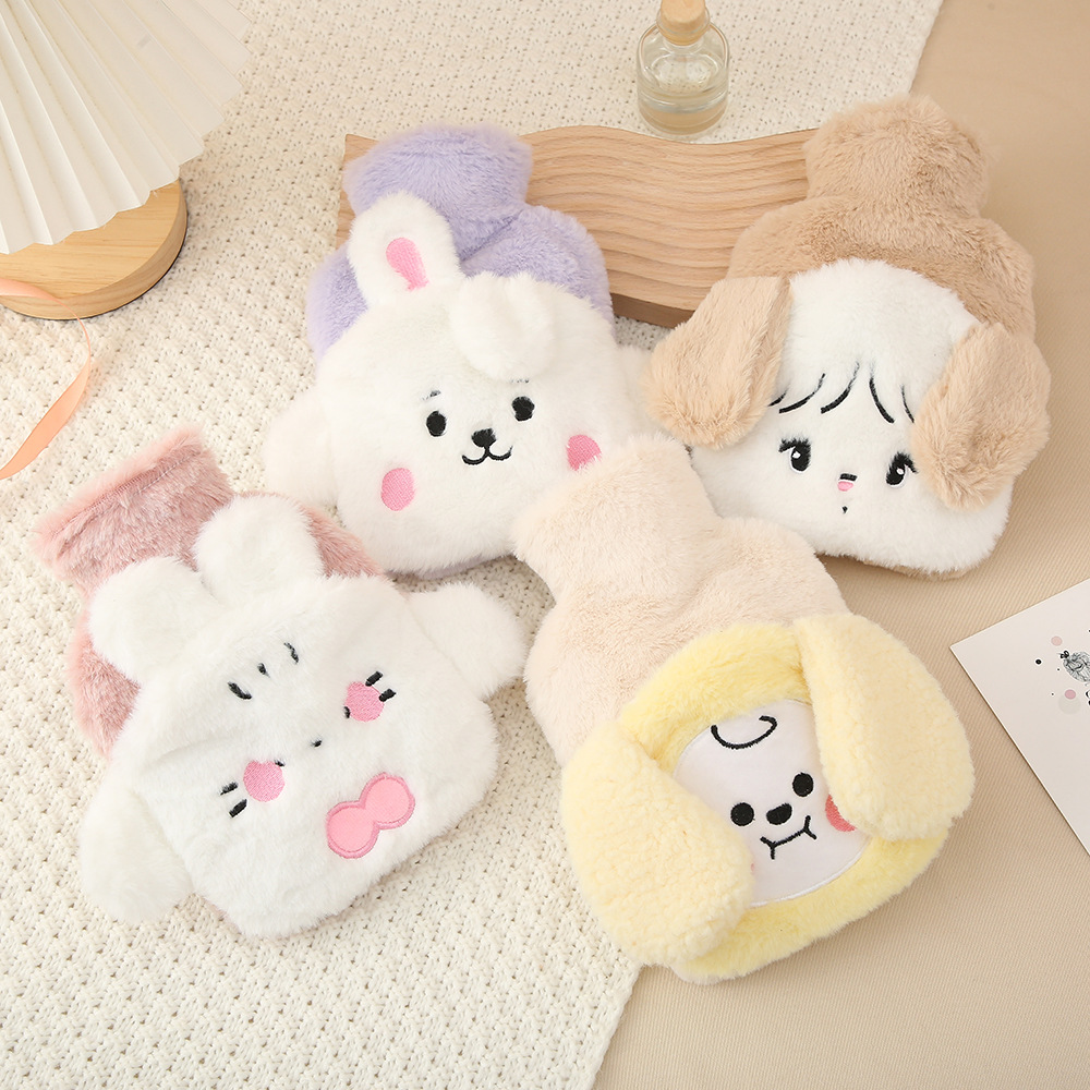 Plush Cloth Cover New Water-Injection Bag Cartoon Extra Thick Flush Hand Warmer PVC Cute Hot-Water Bag Cross-Border Wholesale