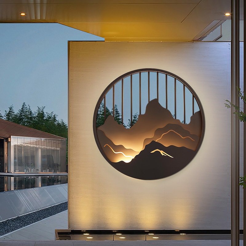 新中式户外院子古风山水中国风壁灯影壁围墙防锈室外壁画灯