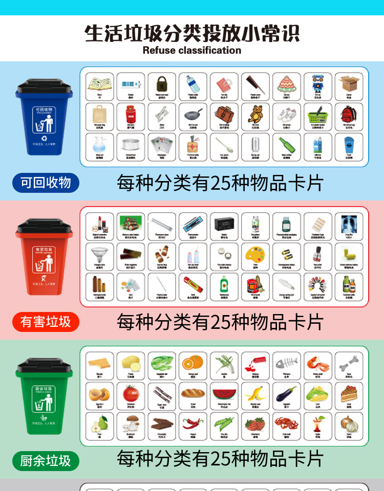 包邮垃圾分类玩具 儿童早教亲子互动教具 垃圾桶卡片游戏道具套装
