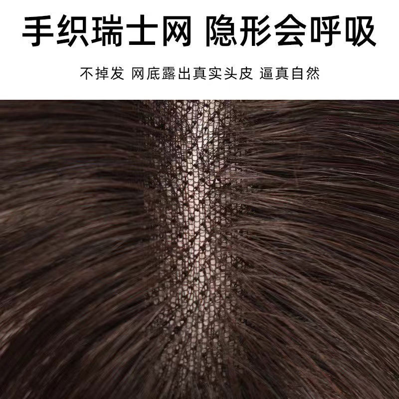 Hand-Woven Swiss Net Head Hair Supplementing Piece Cover Gray Hair Real Human Hair Small T Swiss Net Fake Bangs