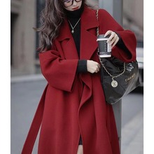 红色双面羊绒大衣女冬季2022新款高级感气质中长款小个子毛呢外套