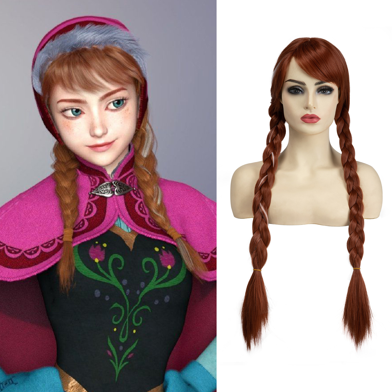 新款外贸欧美动漫假发安娜公主万圣节双辫儿童款cos假发头套批发