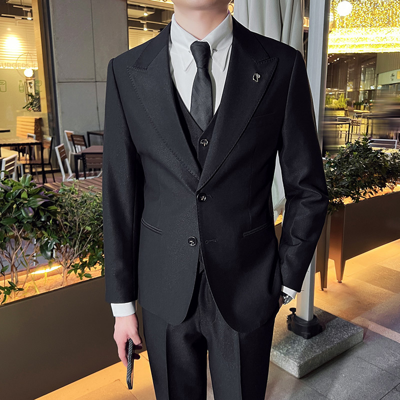 四季新款男士西装三件套商务韩版修身时尚宴会西服套装晚会礼服装