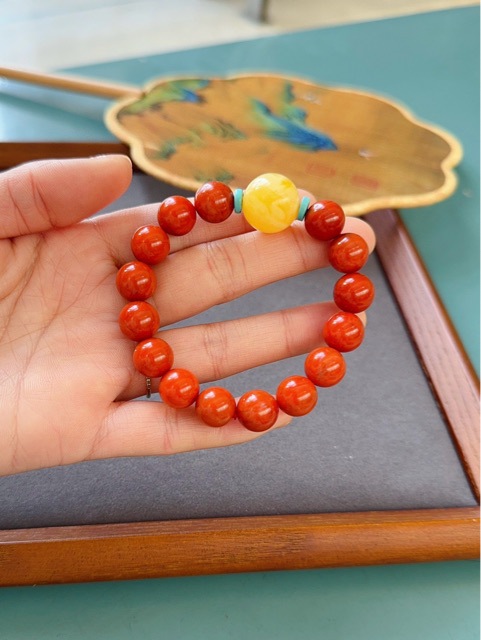 天然南红玛瑙手串满色满肉正宗川料柿子红南红玛瑙配蜜蜡珠-阿里巴巴