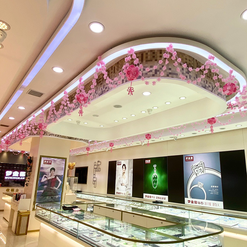 元旦节春节金店珠宝店装饰布置创意吊顶挂饰花条商场店铺开业吊饰