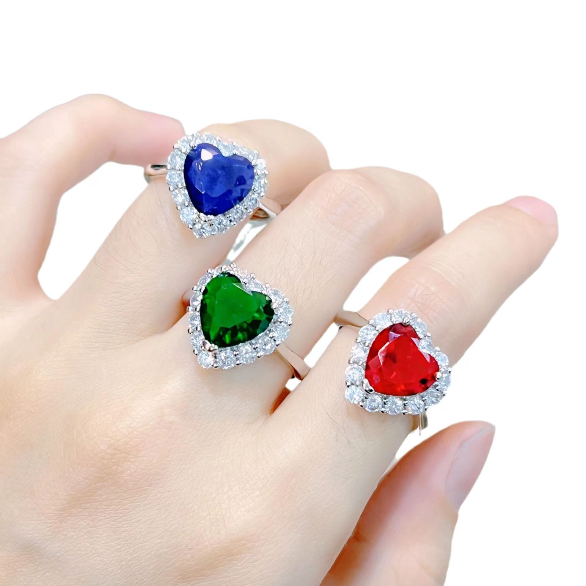 直播热卖钻戒公主心形气质女士戒指外贸跨境爆款开口心形女款指环