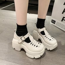 【优诗莱】厚底小皮鞋女2023年春季新款网红松糕系带镂空大头单鞋