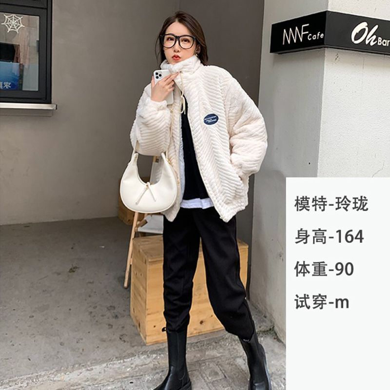 2024冬季新款仿兔毛绒皮外套女年轻宽松加厚保暖毛茸大衣-阿里巴巴