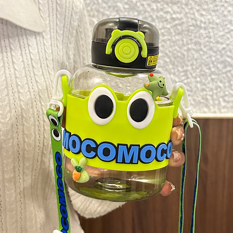 Good-looking Children's Cups Creative Student New Cartoon Food Grade Double Drink Cup Crossbody Large Capacity Plastic Cup