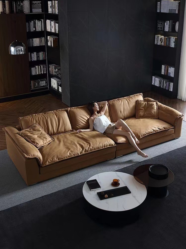 超深坐宽沙发科技布轻奢现代简约乳胶意式极简客厅直排硅胶皮沙发