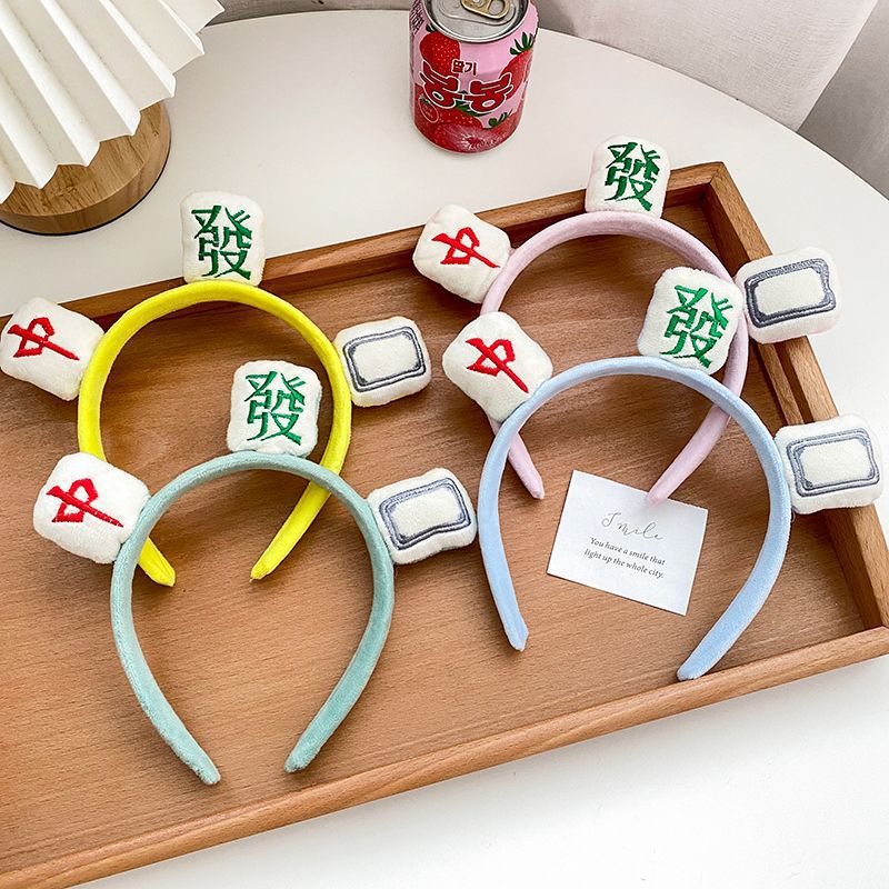 Creative Cute Red White Board Funny Rich Mahjong Headband Girls Playing Mahjong Washing Face Hair Band Flannel Headband