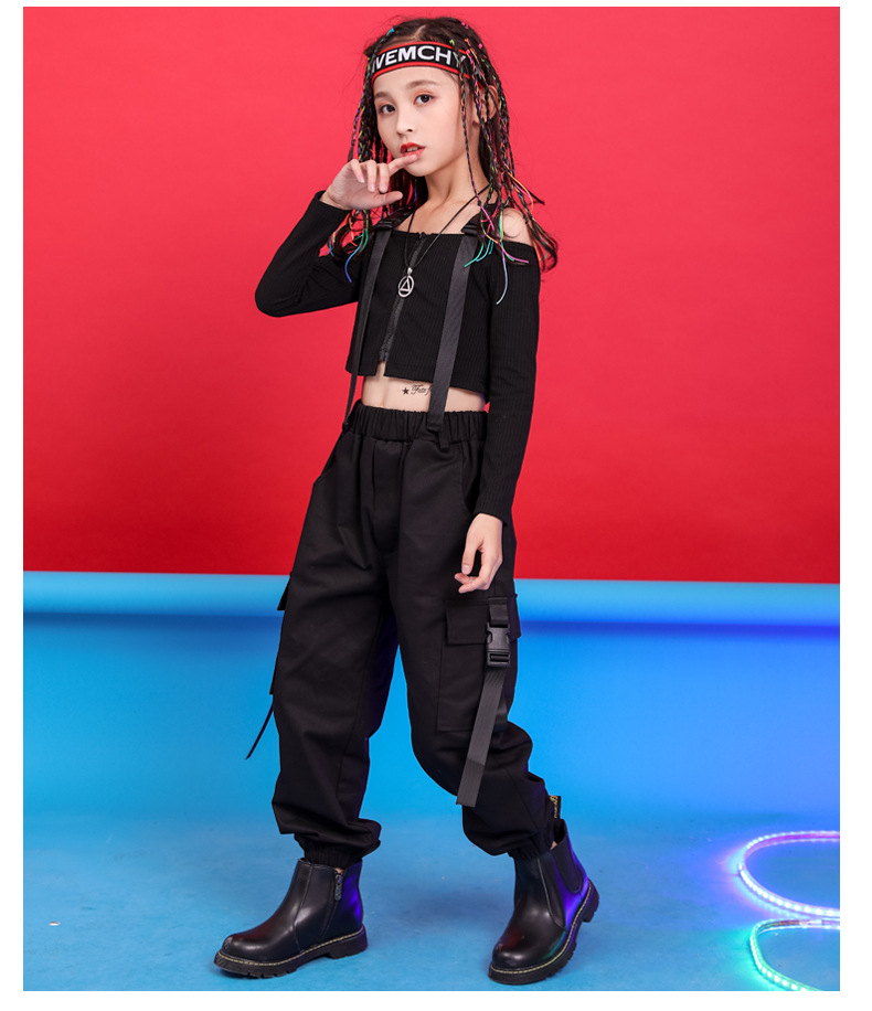 女童爵士舞服装儿童嘻哈街舞演出服女孩走秀工装裤套装少儿潮酷装