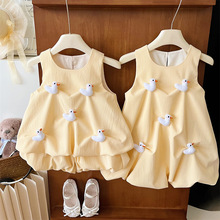 2024夏季新款女童套装两件套无袖女宝连衣裙儿童薄款小鸭子姐妹装