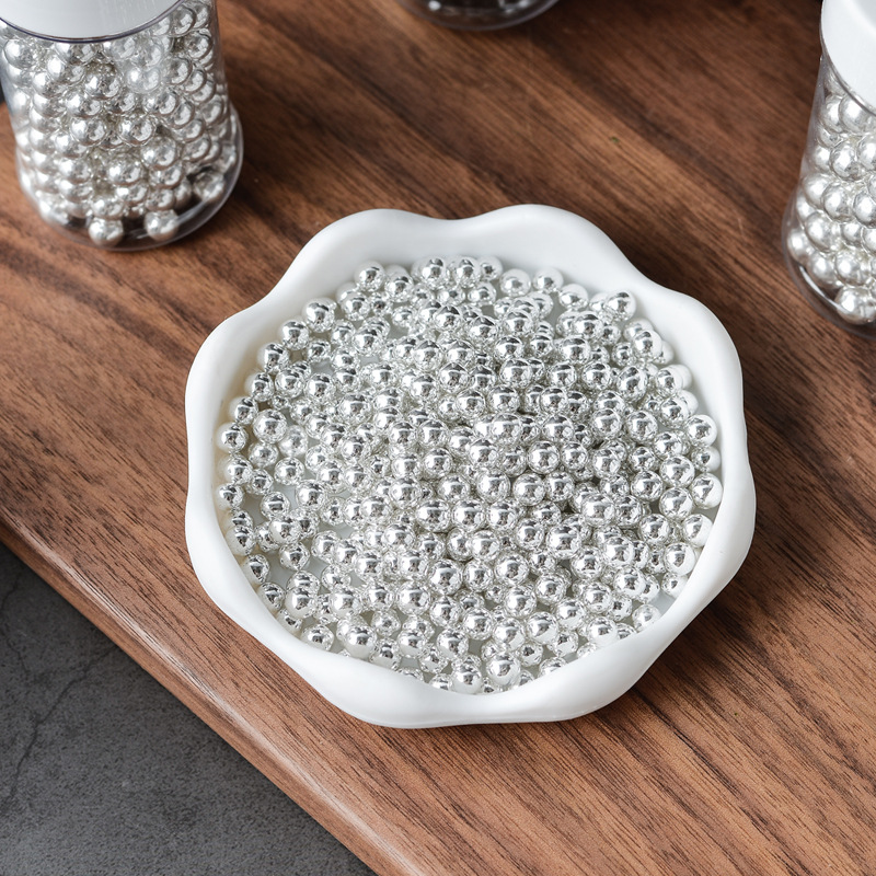 【仅装饰】跨境2mm4mm7mm银珠糖圆珠糖蛋糕烘焙装饰糖珠1000g
