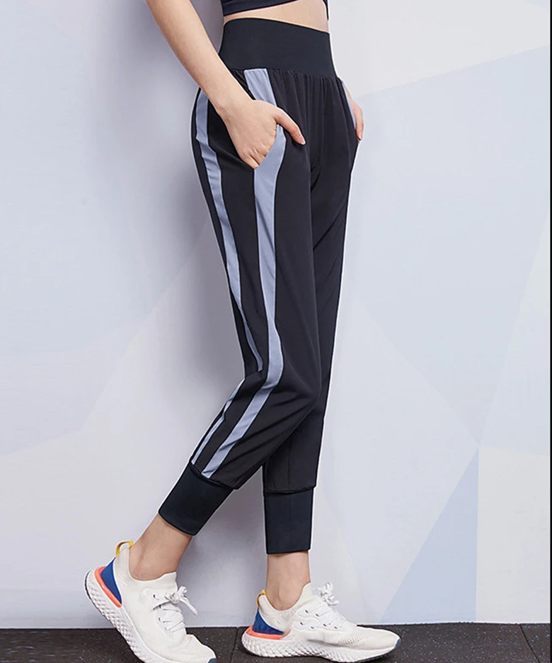 2020撞色压皱运动裤女宽松透气休闲显瘦瑜伽健身跑步收口束脚裤女