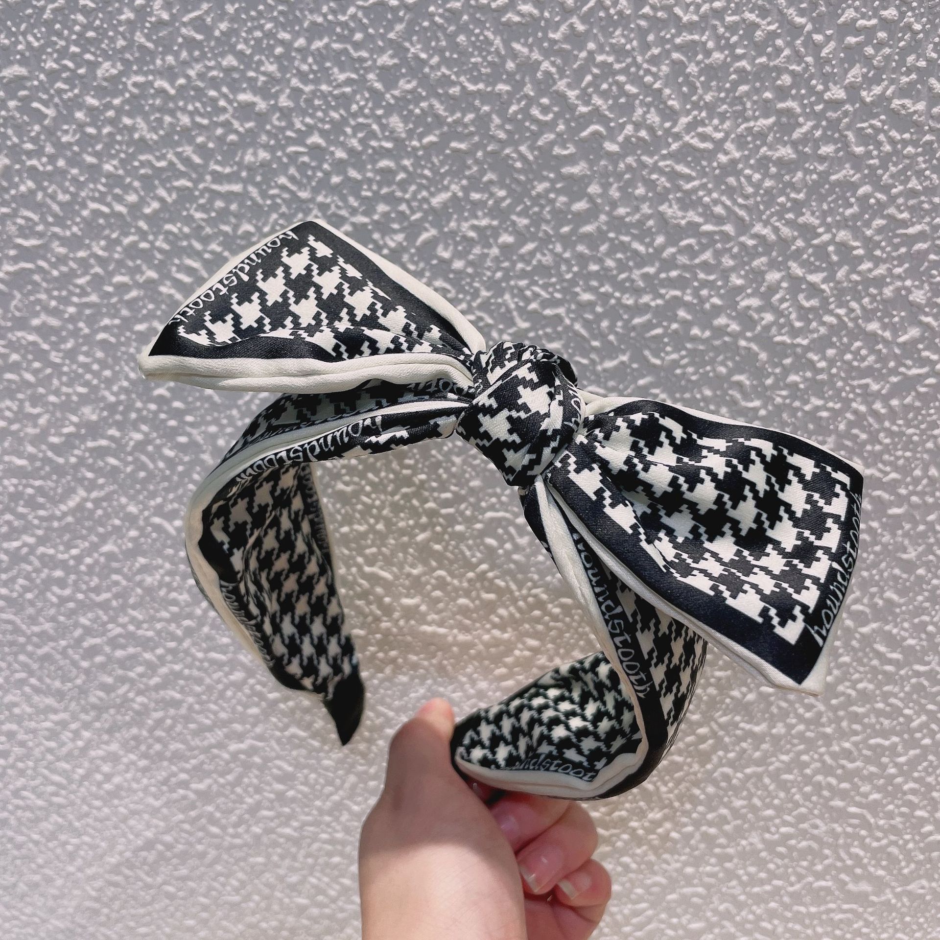 千鸟格发箍女秋冬款法式复古宽边头箍韩国外出发带蝴蝶结发卡头饰