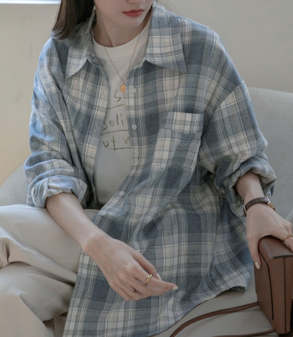 vnook 棉格子衬衫女复古港味设计百搭潮流春秋新款宽松休闲上衣