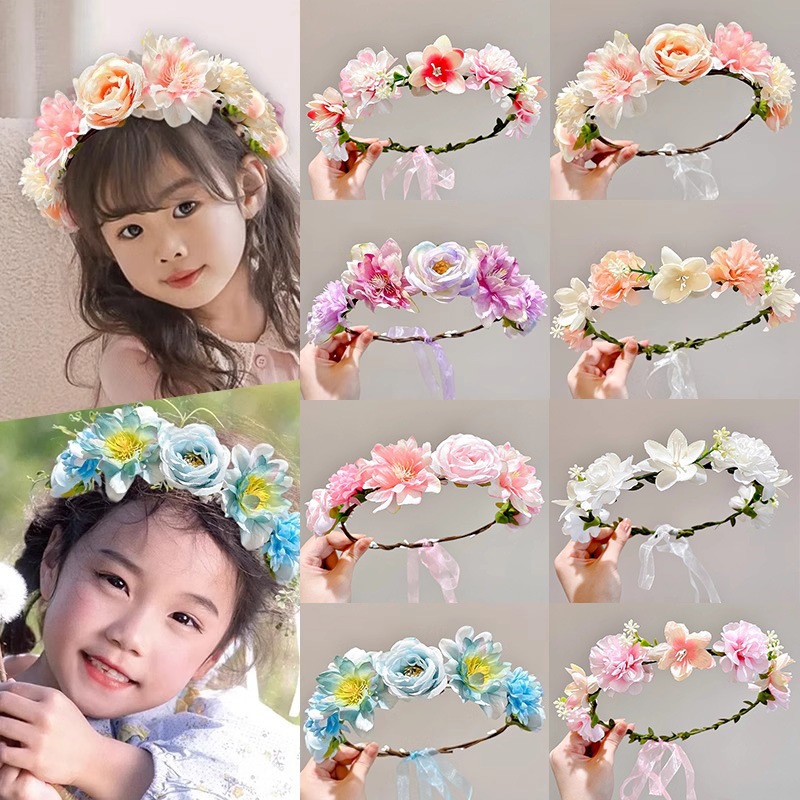 儿童森系公主编织头花女童彩色花环头饰超仙花朵头饰发饰发箍头箍