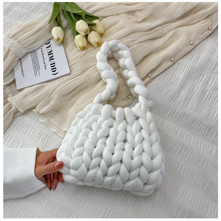 INS Hand-Woven Bag DIY Material Package Homemade Thick Woolen Yarn Bag Ice Island Line Bag Underarm Bag Shoulder Bag Homemade Fashion