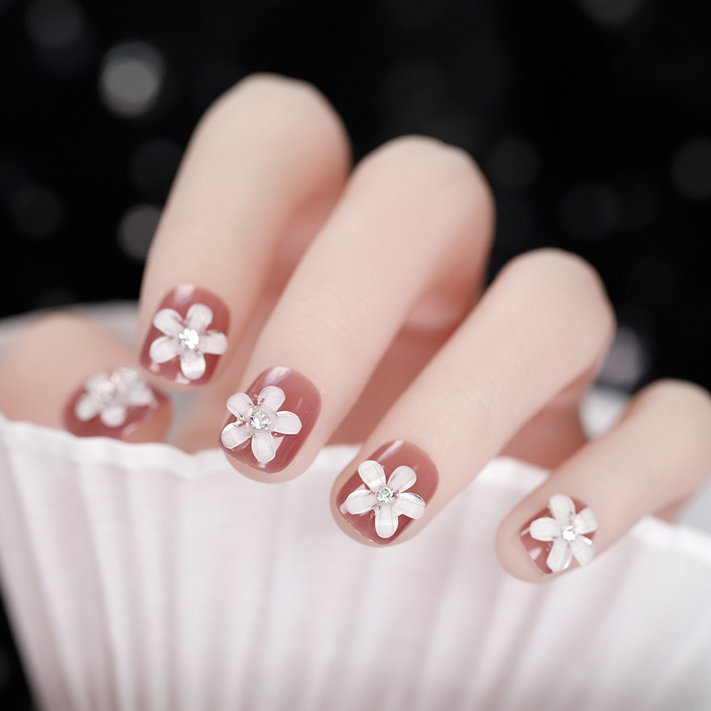 假指甲美甲贴片 新款立体小花裸粉色小红书同款穿戴美甲片成品