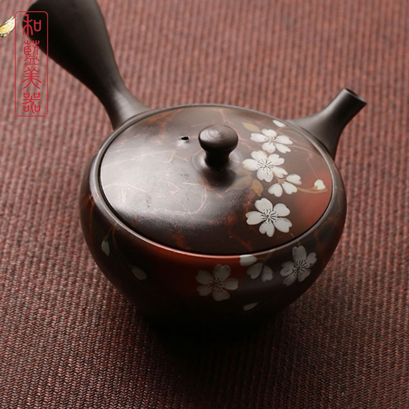 日本进口常滑烧玉光作平丸樱急须手工过滤泡茶壶防烫茶壶一件批发