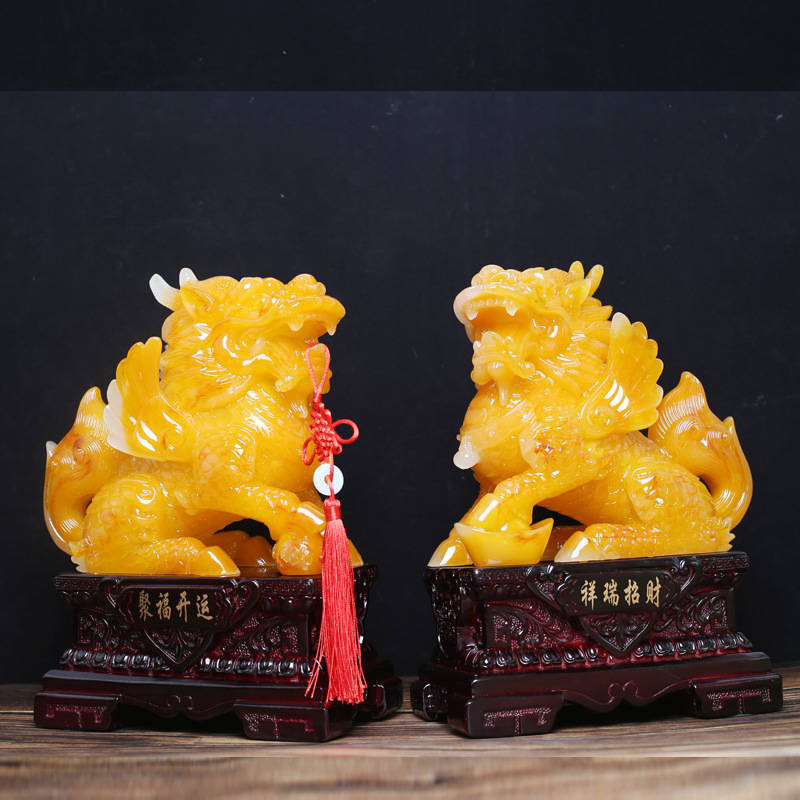 New Listed Resin Imitation Beeswax Unicorn Decorations Pair Chinese Household Boss Desk Decorations