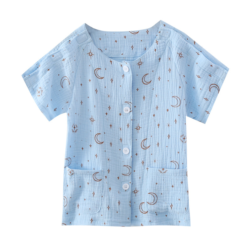 夏季居家儿童病号服纱布透气一片式护理服生病卧床服饰易清洗易穿