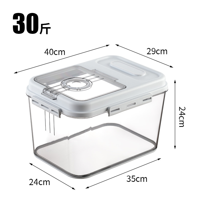 Transparent Flip Rice Bucket Large 15.00kg-Pack Cat Food Dog Food Household Storage Box Kitchen Sealed Rice Storage Box