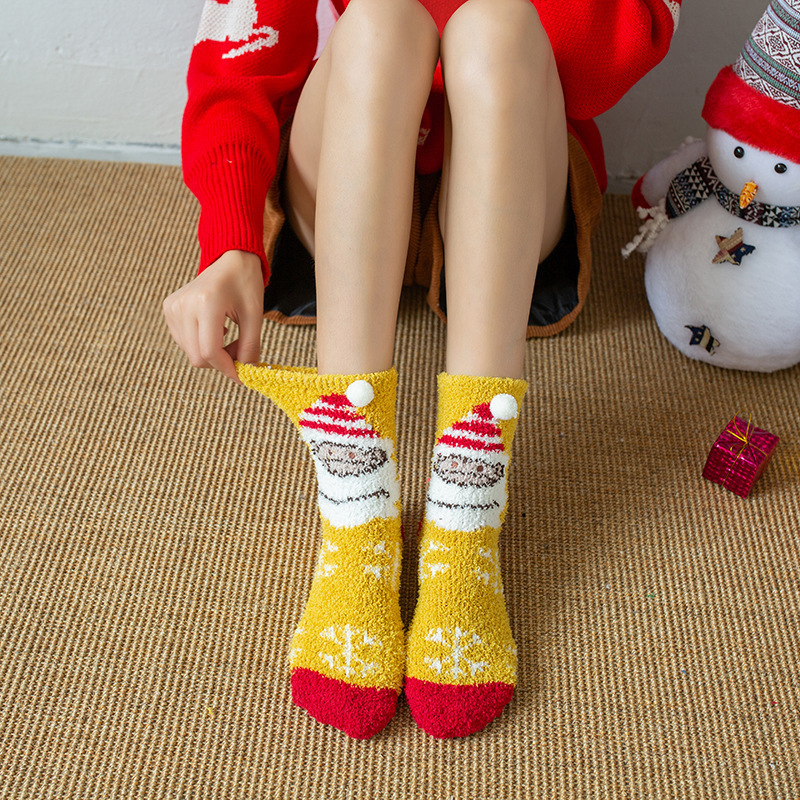 SocksChristmas Stockings Children Autumn and Winter Thick Warm Coral Cashmere Socks Christmas Gift Box Mid-Calf Cartoon Elk Red Room Socks