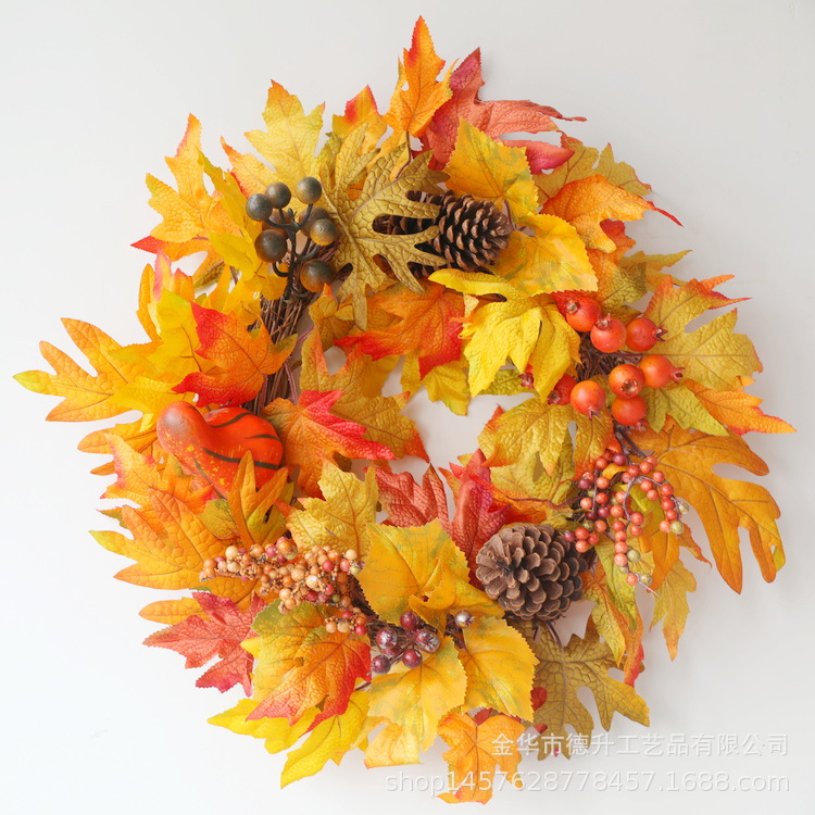 DSEN Cross-Border E-Commerce Autumn Color Thanksgiving Harvest Festival Pumpkin Big Maple Leaf Berry Vine Ring Garland Home Decoration