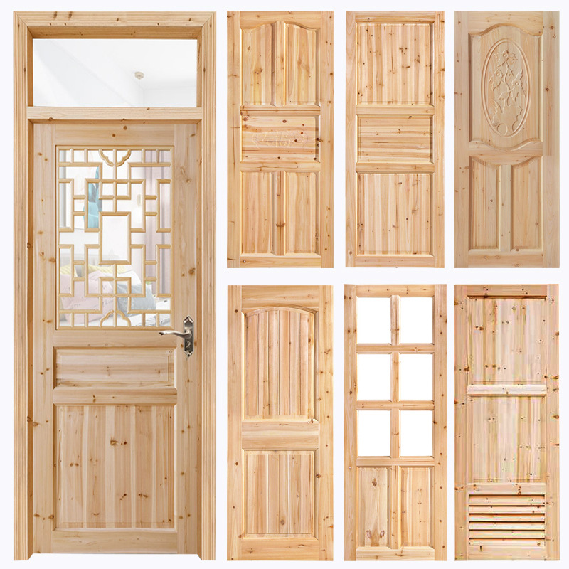 新中式仿古门窗杉木原木实木门室内门谷仓门套装门卧室房间玻璃门