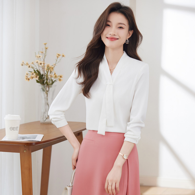 春秋新款时尚气质长袖飘带衬衫女洋气衬衫半身裙职业装女士套装