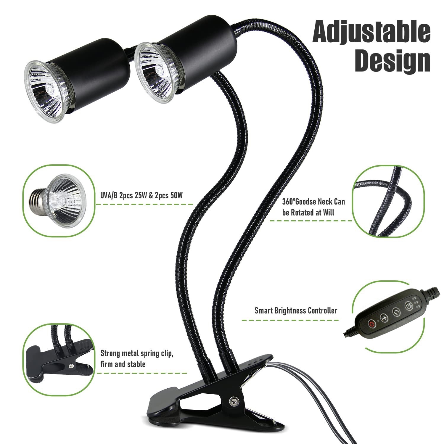 乌龟晒背灯加热补钙UVA爬宠陆龟双头灯宠物灯蜥蜴太阳灯爬宠灯具