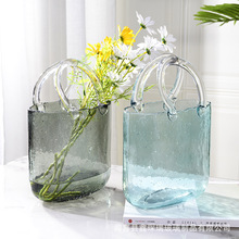 北欧创意包包玻璃花瓶气泡手提篮客厅餐桌透明插花干花水培装饰品