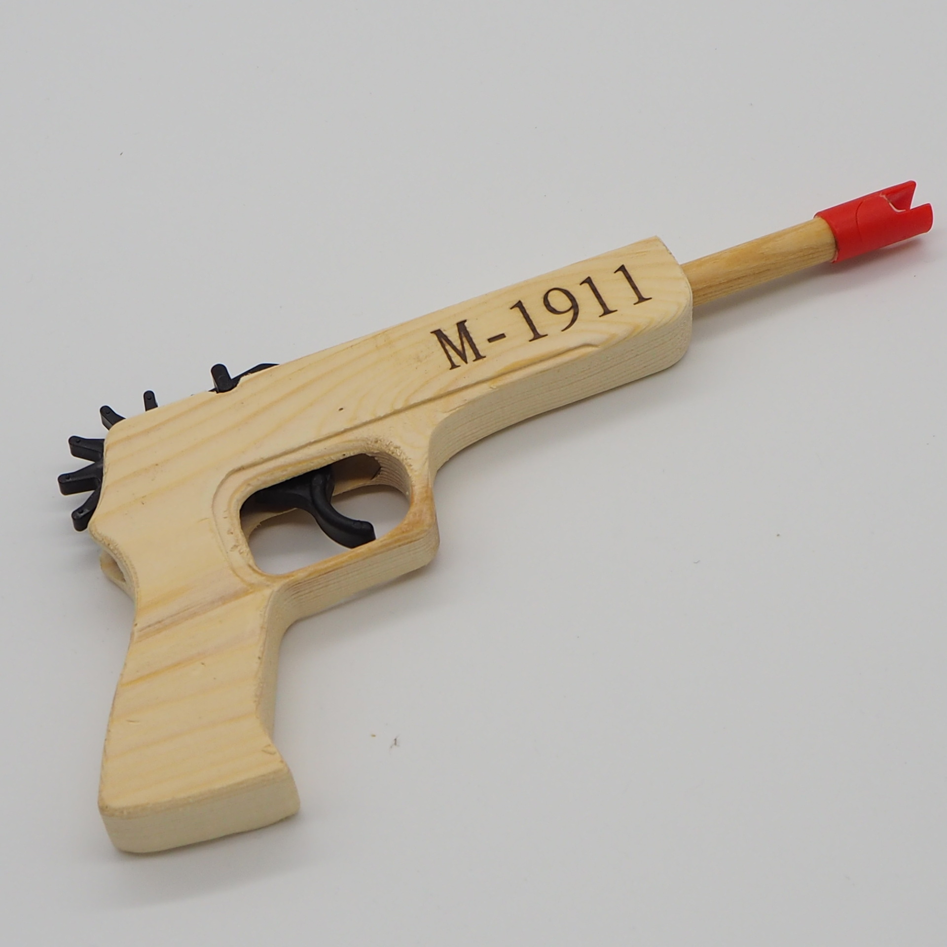厂家直销 皮筋连发白木枪 木制玩具打皮圈手枪 m1911批发儿童玩具