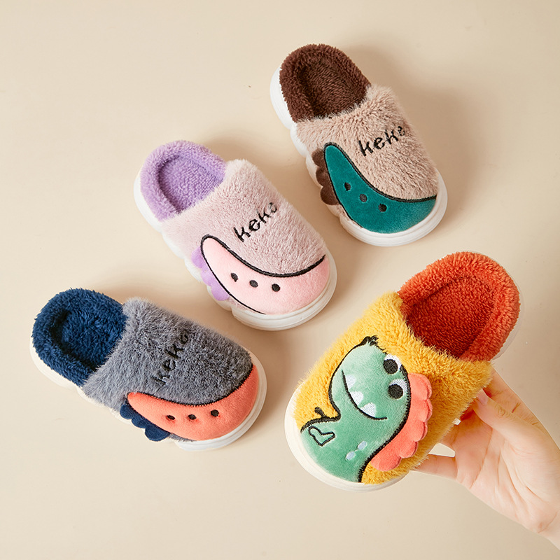 Children‘s Slippers Indoor Baby Cotton Slippers Autumn and Winter Middle and Big Children Dinosaur Cute Child Slippers Girls Indoor Shoes