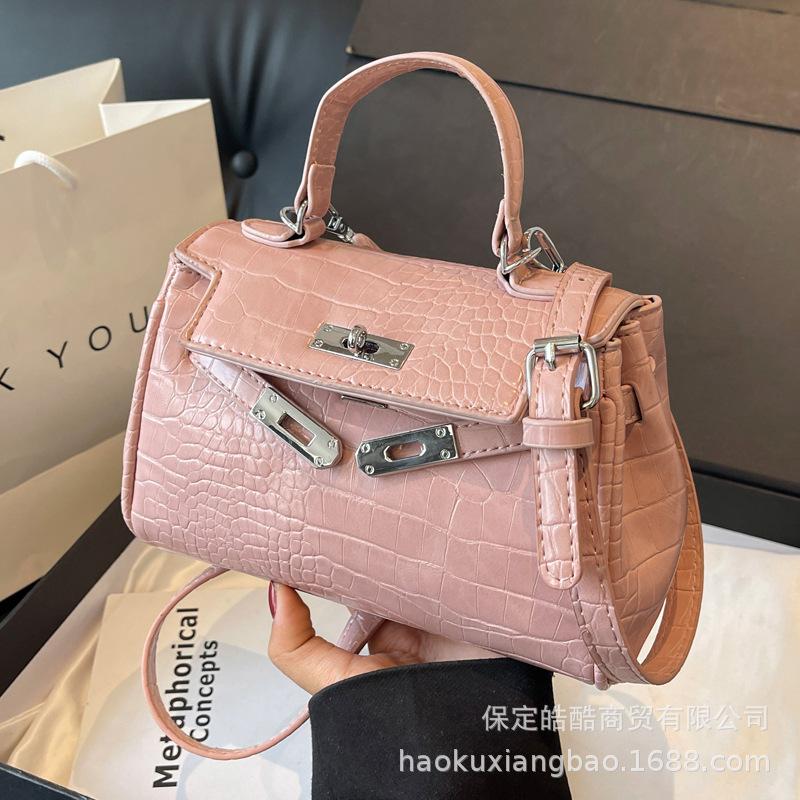 凯莉包女2024新款质感单肩斜挎包小包鳄鱼纹包包高级感百搭手提包