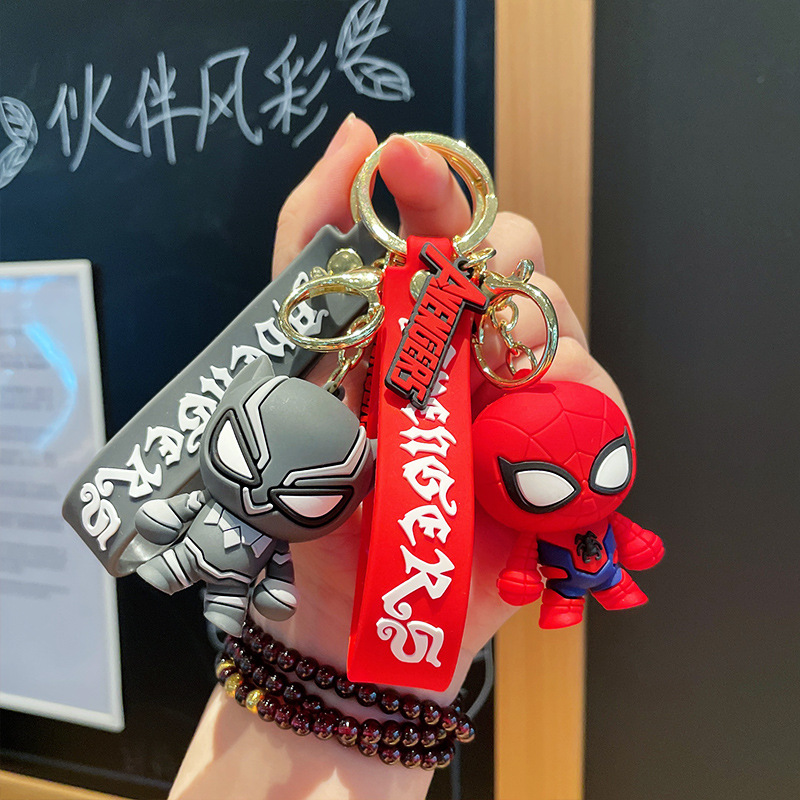 marvel spider-man creative key chain iron man figurine doll key pendants cartoon schoolbag pendant key ring