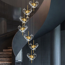 轻奢全铜复式楼梯吊灯现代简约吧台餐桌创意艺术羽毛网红吊线灯饰