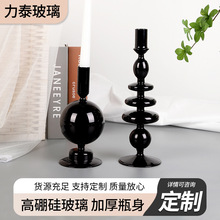厂家批发黑色外贸玻璃烛台跨境新款高硼硅耐热玻璃蜡烛台