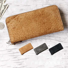 日本男士长款河马皮拉链钱包 大容量分层带手腕带环扣男款钱夹