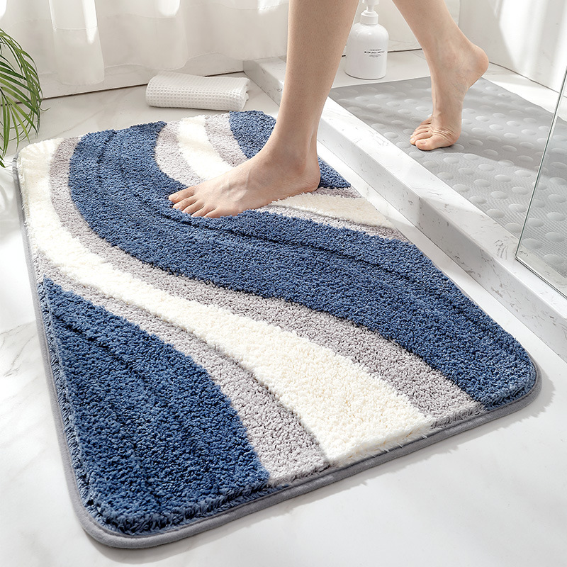 Simple Style Flocking Absorbent Floor Mat Home Bathroom Non-Slip Mat Bedroom Entrance Carpet Toilet Thickening Cushion