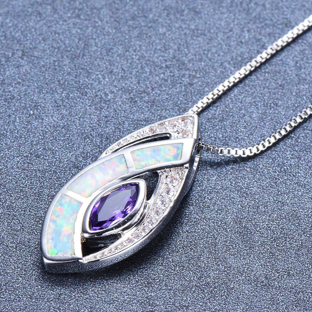 跨境亚马逊热销个性镂空设计马眼澳宝白钻马眼吊坠项链