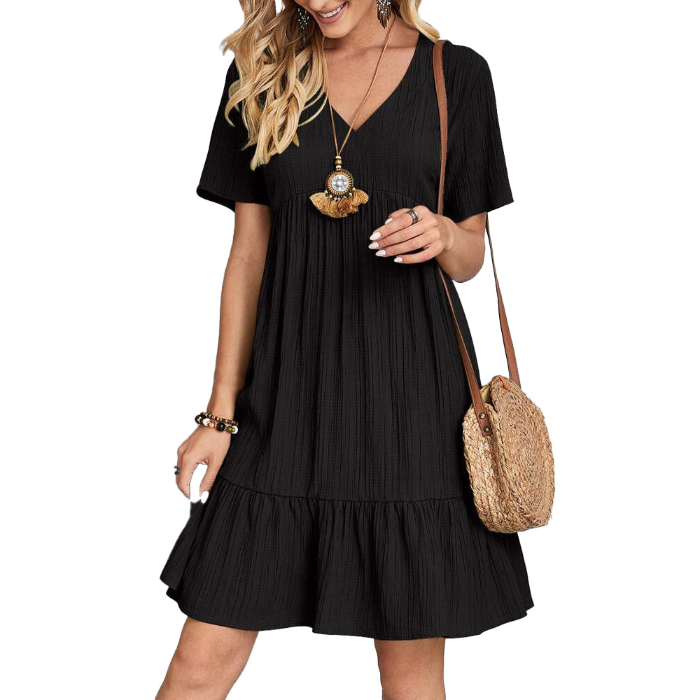 woman clothes 2023 Summer Cross-Border Foreign Trade European and American Women's Clothing Amazon Skirt Loose Casual Short Sleeve Waist Flowy Dress