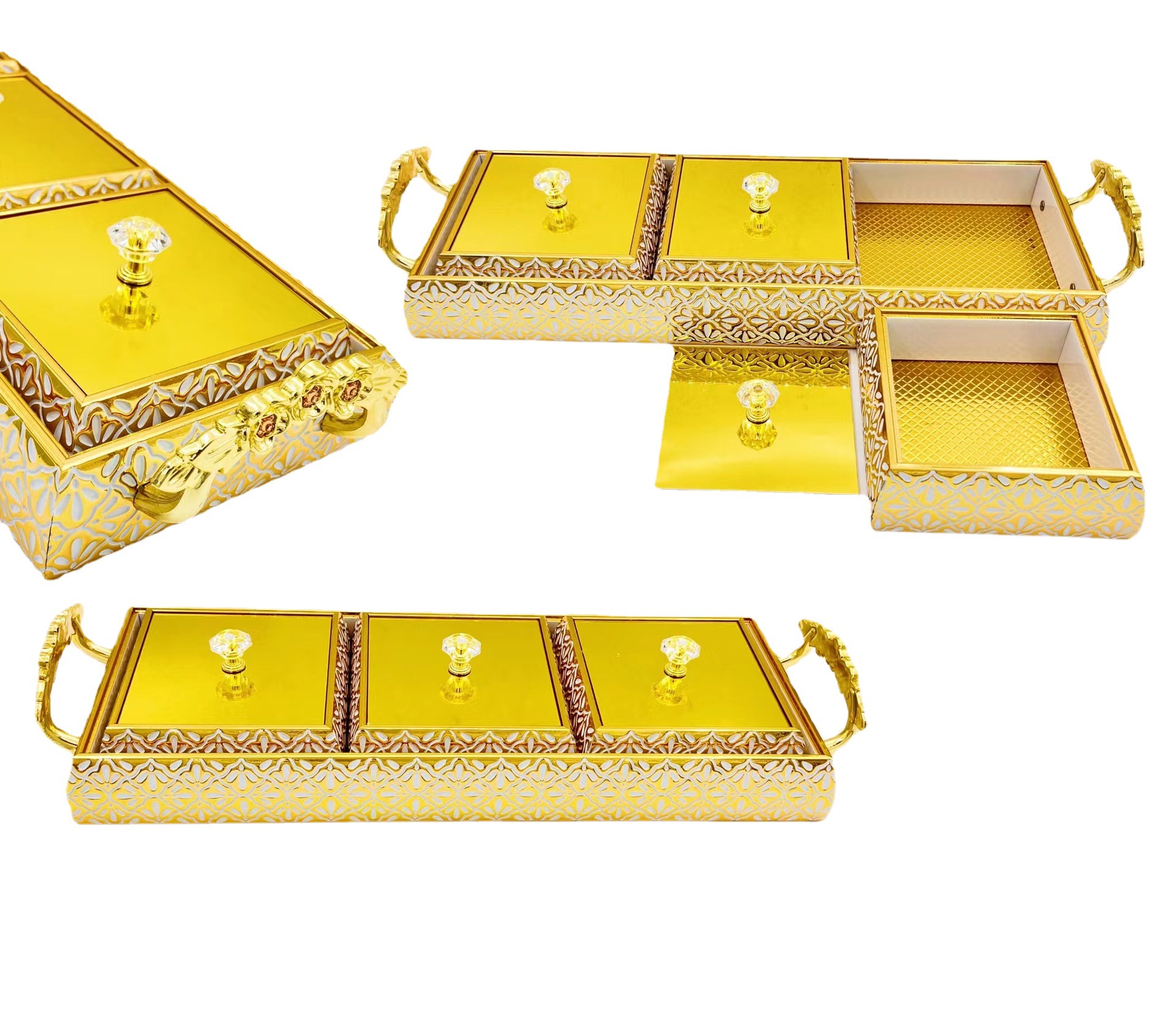 Middle East Islamic Set Three Candy Box Fruit Plate Wedding Tuck Box Tissue Box with Handle