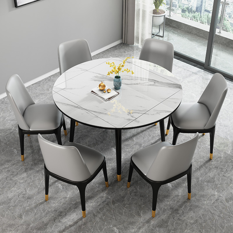 oq5m批发轻奢岩板方变圆餐桌椅组合小户型多功能电磁炉变形折叠吃