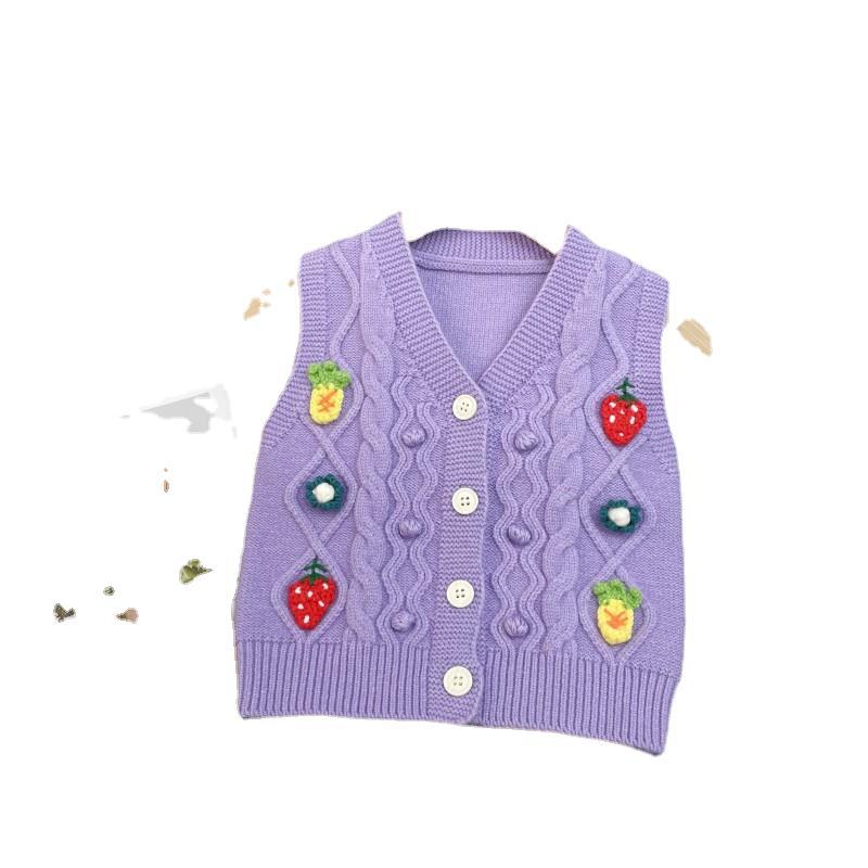 女童开衫毛衣婴儿马甲毛线背心新款手工花儿童春秋冬宝宝针织童装