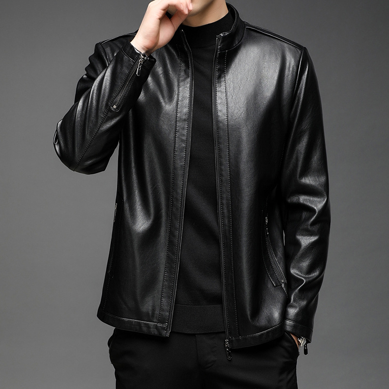 春秋冬季加绒加厚pu商务皮衣男软皮外套加肥加大码飞行员胖子夹克