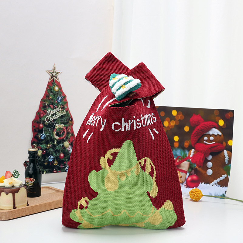 圣诞节礼品针织手拎包平安夜苹果包装手拎休闲小礼品糖果袋苹果袋