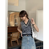 V-neck Hit color Knitwear Vest 2023 new pattern French Twist design Socket Hit color Sweater 319001